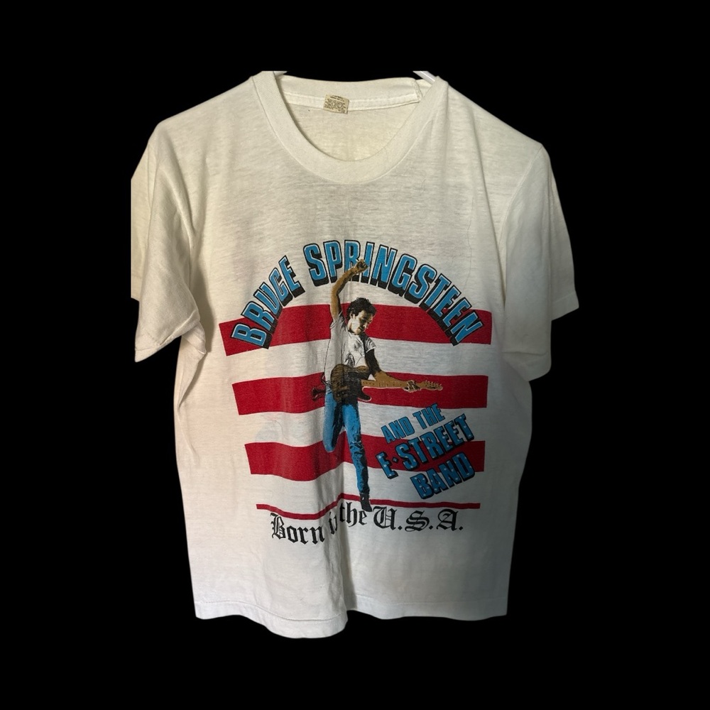 Vintage Bruce Springsteen Graphic Tee - White, Red, and Blue